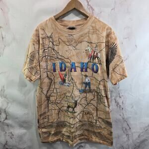 Vintage T Shirt Mens Large Idaho Map Toe Dye 90s National Parks Wilderness Crew